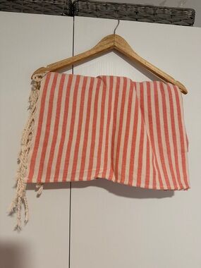 Striped Red and Cream Tassel Beach Towel